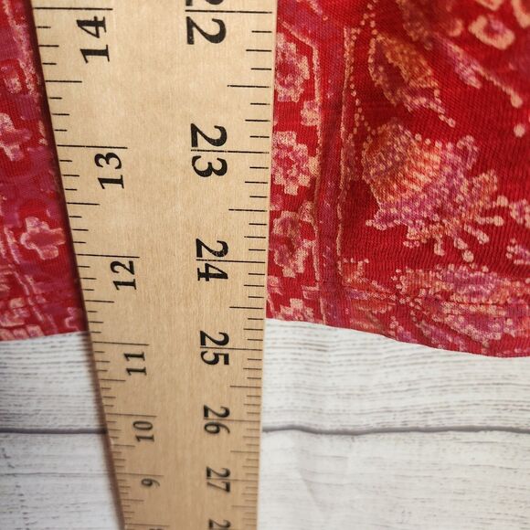 Lucky Brand S red Paisley Banana Y2K 90s Boho Peasant 3/4 sleeve top - Picture 6 of 7